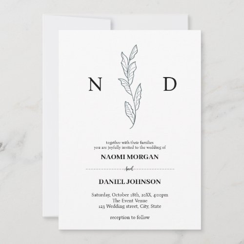 Simple elegance botanical monogram modern invitation