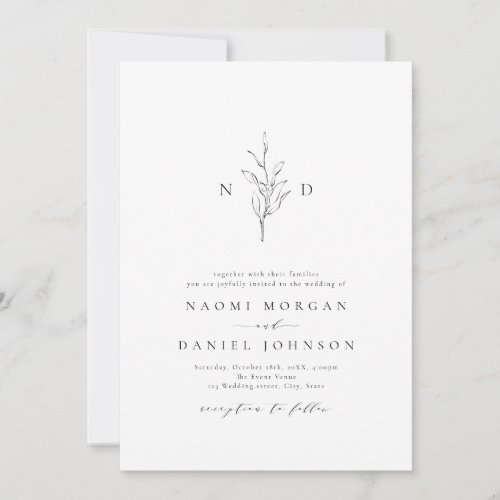 Simple elegance botanical monogram rustic wedding Invitation
