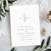 Botanical Olive Branch Elegant Monogram Wedding Invitation