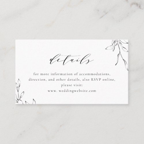 Simple elegance botanical wedding details card