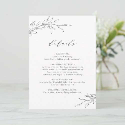 Simple elegance botanical wedding details card