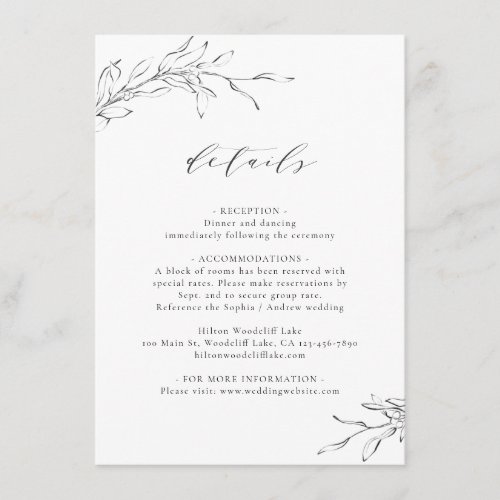 Simple elegance botanical wedding details enclosure card