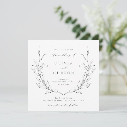 Simple elegance botanical wreath rustic wedding invitation
