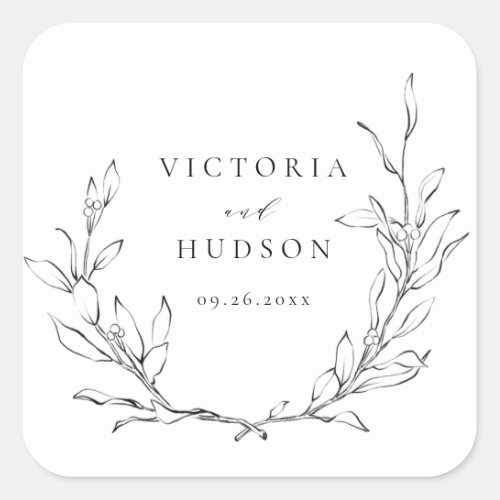 Simple elegance botanical wreath wedding square sticker