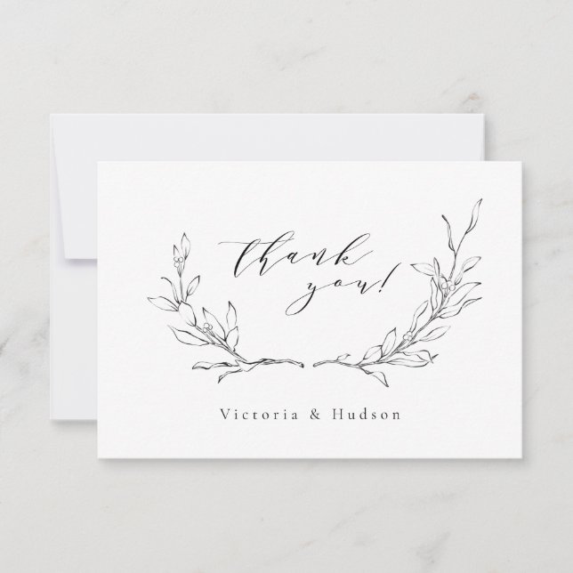 Simple elegance botanical wreath wedding thank you card (Front)