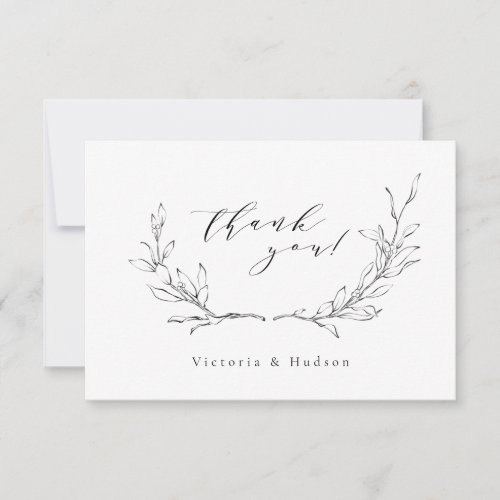 Simple elegance botanical wreath wedding thank you card