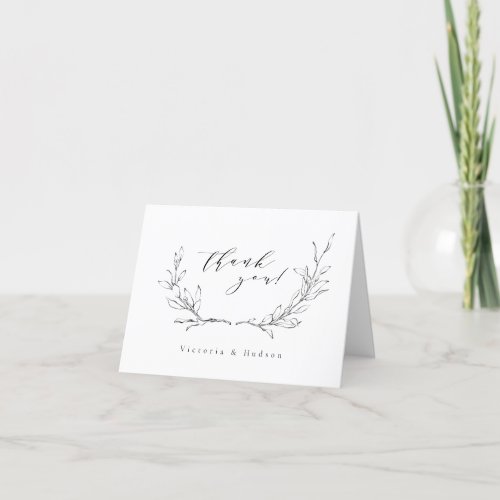 Simple elegance botanical wreath wedding thank you card
