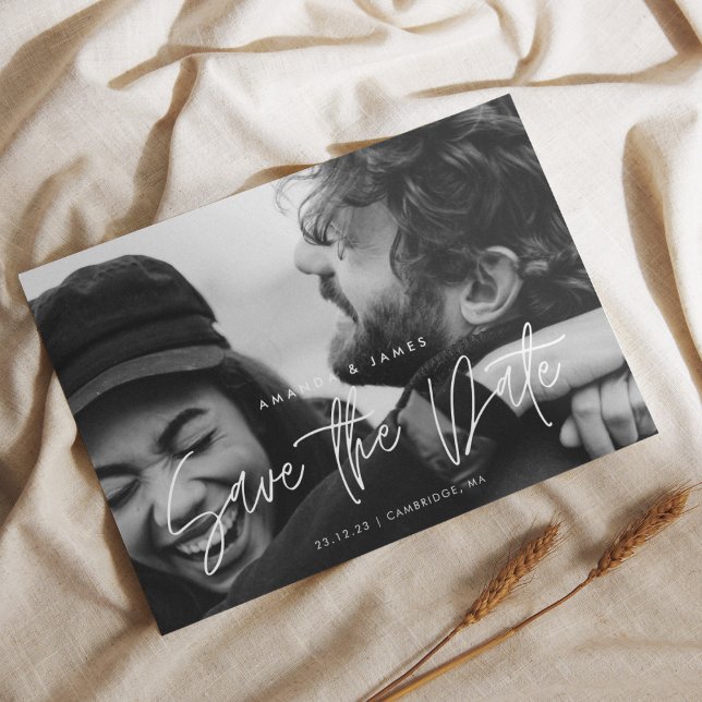 Simple Elegance Budget Script Photo Save the Date Postcard (Creator Uploaded)