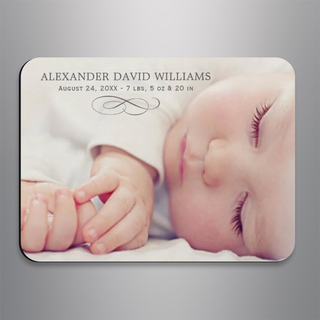 Simple Elegance Charcoal Gray Baby Photo Birth Magnet (Creator Uploaded)