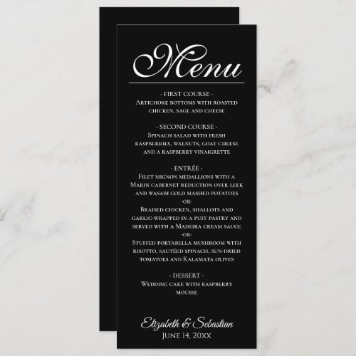 Simple Elegance Classic Black Wedding Menu