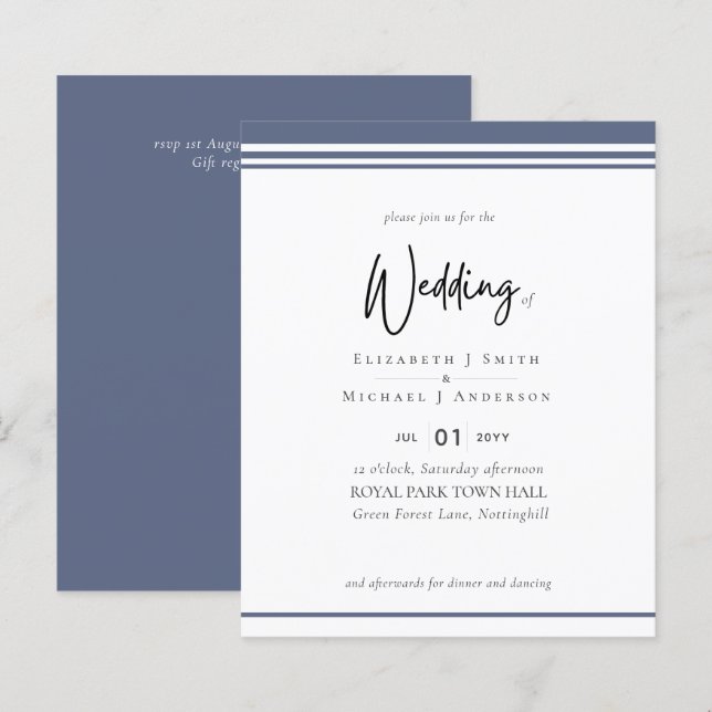 Simple Elegance Dusty Blue Modern Budget Wedding (Front/Back)