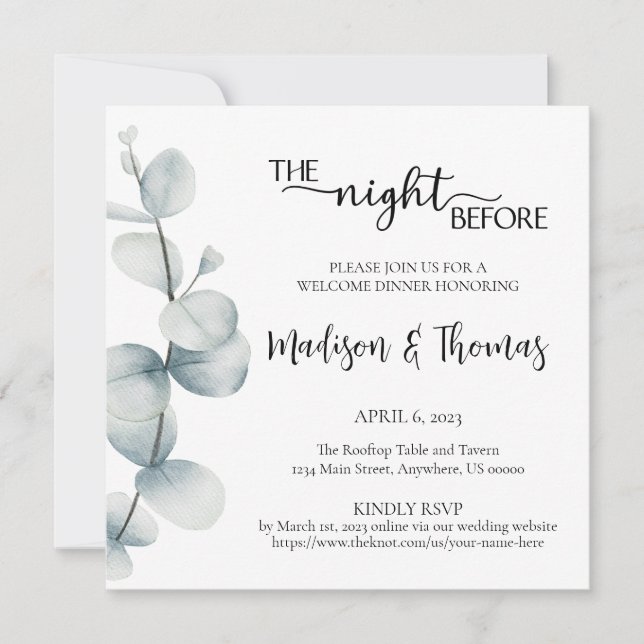 Simple Elegance Eucalyptus - Welcome Dinner Invite (Front)