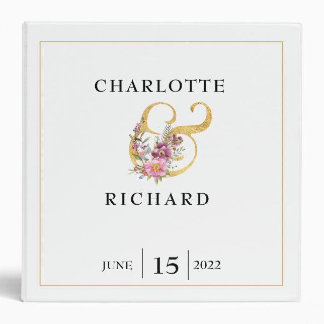 Simple Elegance, Gold Ampersand with Names 3 Ring  Binder (Front)