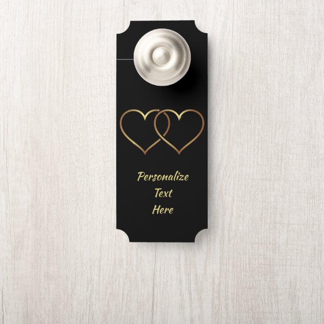 Simple Elegance Gold & Black Hearts Joined Room Door Hanger (On Knob)