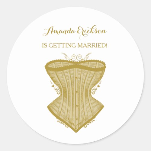 Simple Elegance Gold Corset Lingerie Bridal Shower Classic Round Sticker