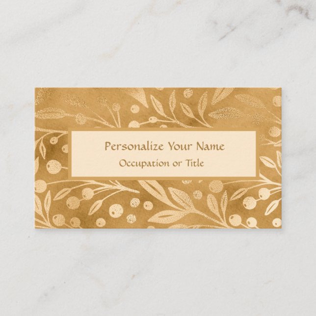 Simple Elegance Gold Foliage Stylish Luxury Business Card (Front)
