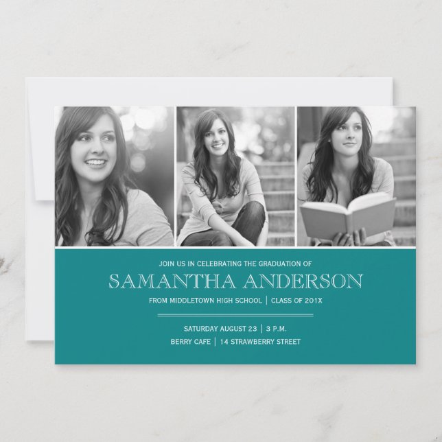Simple Elegance Graduation Invitation - Teal (Front)