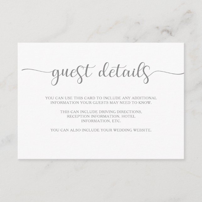 Simple Elegance | Gray and White Guest Details Enclosure Card (Front)