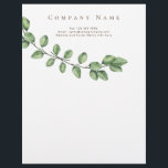 Simple Elegance Green Company Details Letterhead<br><div class="desc">Simple Elegance Green Company Details Letterhead Achieve a minimal and elegant look with a gracefully curved single branch of eucalyptus leaves positioned along the top, complemented by your company name in the center and company details at the bottom of the page. Personalization is made effortless as you can easily customize...</div>