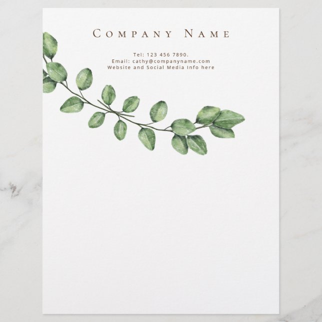 Simple Elegance Green Company Details Letterhead (Front)