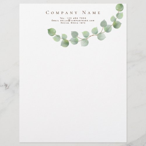 Simple Elegance Green Eucalyptus Company Details Letterhead
