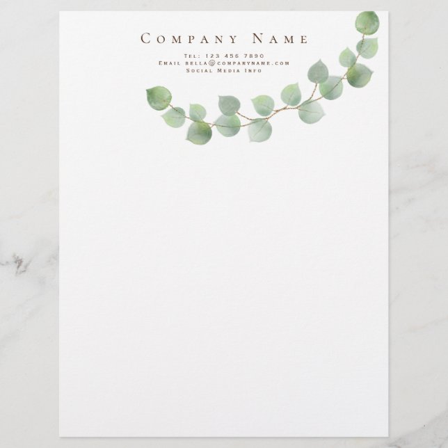 Simple Elegance Green Eucalyptus Company Details Letterhead (Front)