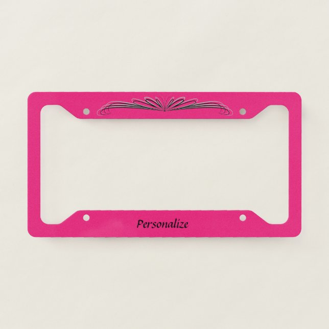 Simple Elegance Hot Pink & Black Personalized License Plate Frame (Front)