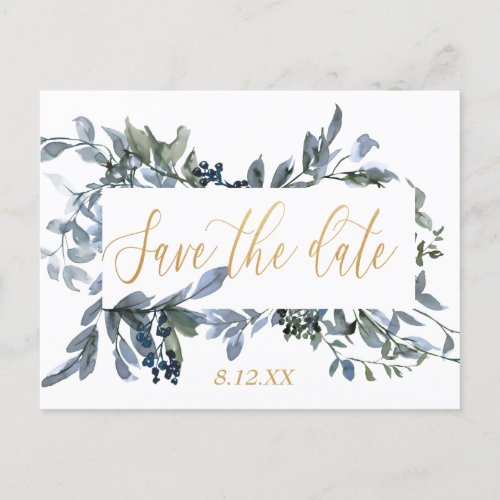 Simple Elegance Leaf Frame Save the Date Wedding Announcement Postcard