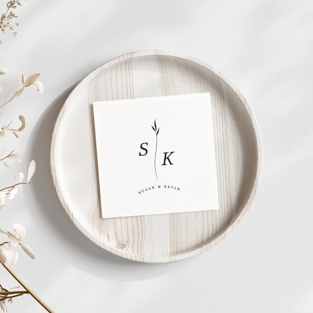 Simple Elegance Leaf Monogram Chic Wedding Napkins (Creator Uploaded)
