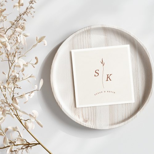 Simple Elegance Leaf Monogram Chic Wedding Napkins