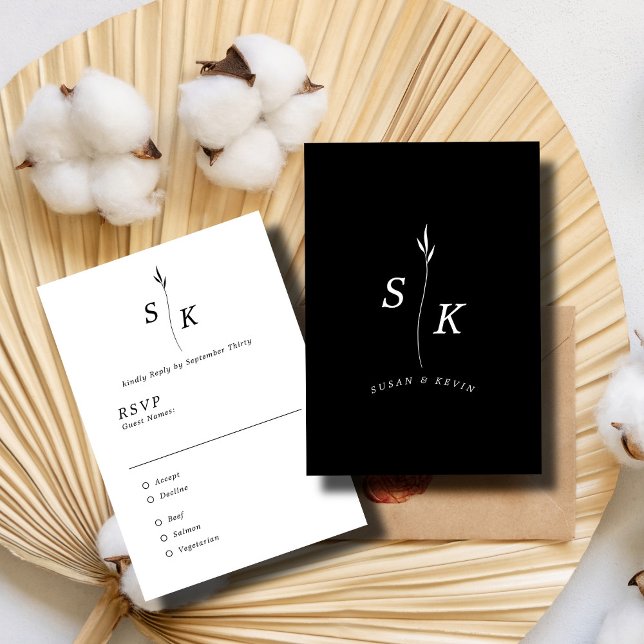 Simple Elegance Leaf Monogram Chic Wedding RSVP Card (Creator Uploaded)