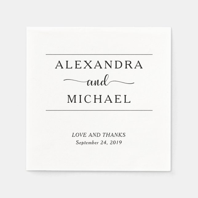 Simple Elegance | Minimal Black and White Wedding Napkins (Front)