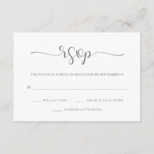 Simple Elegance Minimal Gray and White RSVP Card