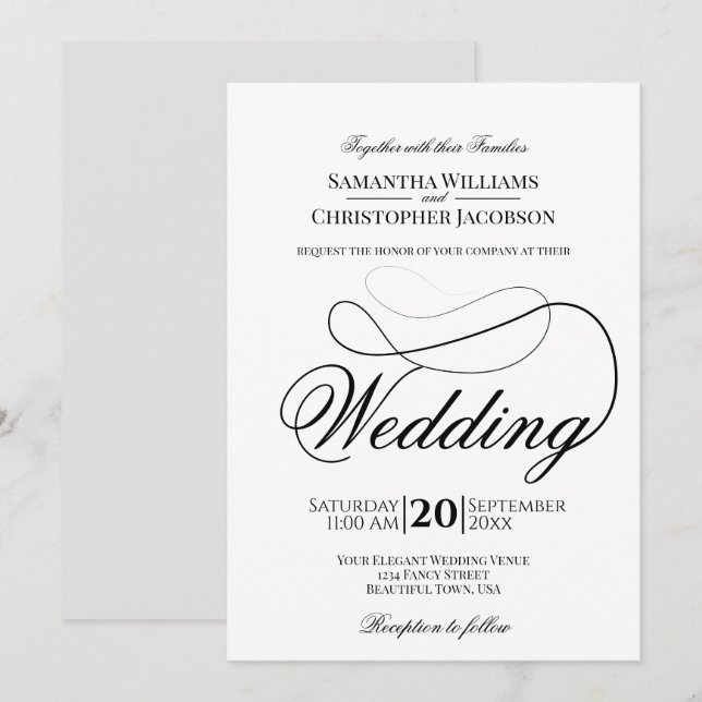 Simple Elegance Minimalist Black & White Wedding Invitation (Front/Back)