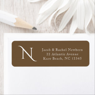 Simple Elegance Monogram Dark Brown Return Address Label