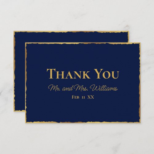 Simple Elegance Navy Blue Luxe Gold Edge Wedding Thank You Card