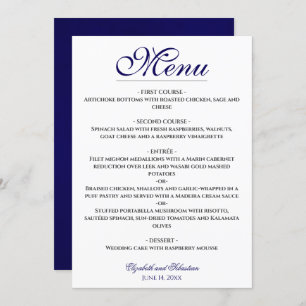 Simple Elegance Navy Blue & White Wedding Menu