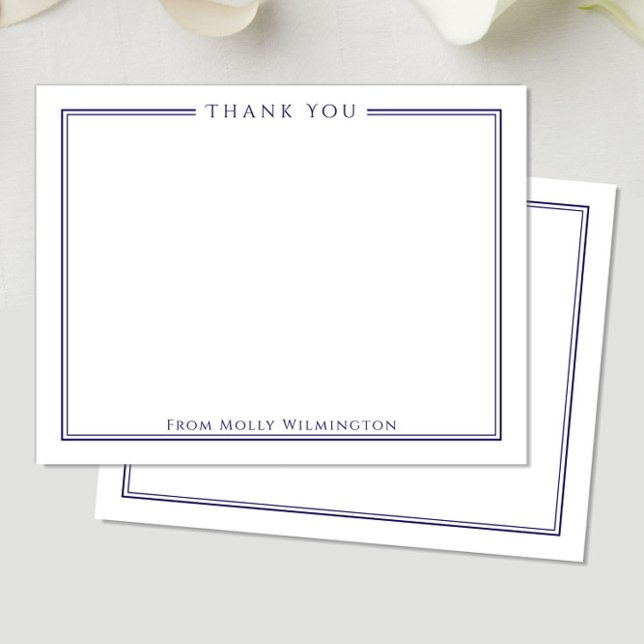 Simple Elegance Navy & White Flat Note  Thank You Card (Creator Uploaded)