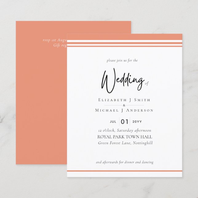 Simple Elegance Peach Modern Budget Wedding (Front/Back)