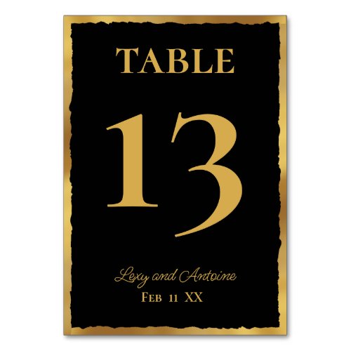 Simple Elegance Personalized Black Bold Gold Edge Table Number