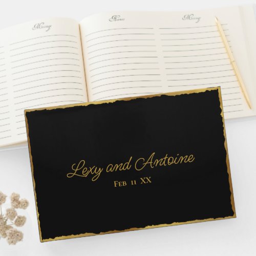 Simple Elegance Personalized Black Gold Edge Guest Book