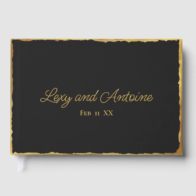 Simple Elegance Personalized Black Gold Edge Guest Book (Front)
