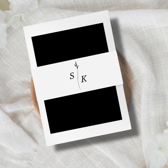 Simple Elegance Personalized Leaf Monogram Wedding Invitation Belly Band (Creator Uploaded)