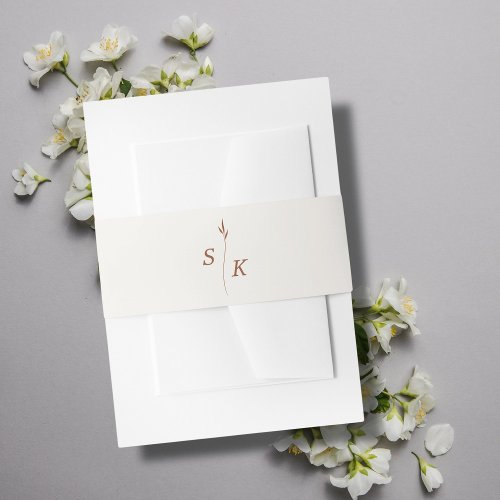 Simple Elegance Personalized Leaf Monogram Wedding Invitation Belly Band