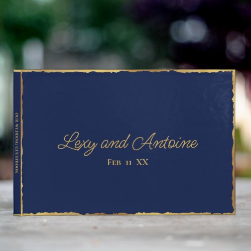 Simple Elegance Personalized Navy Blue Gold Edge  Guest Book
