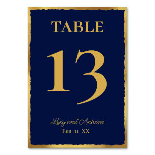 Simple Elegance Personalized Navy Blue Gold Edge Table Number