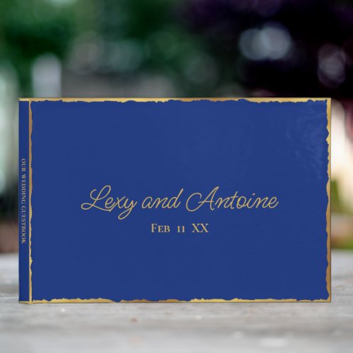 Simple Elegance Personalized Royal Blue Gold Edge  Guest Book