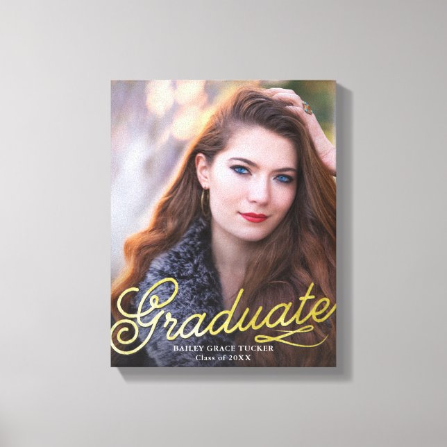 Simple Elegance Photo Graduation Gold Script Canvas Print (Front)