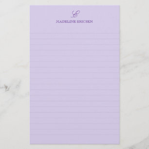 Simple Elegance Purple Monogram Lined Stationery