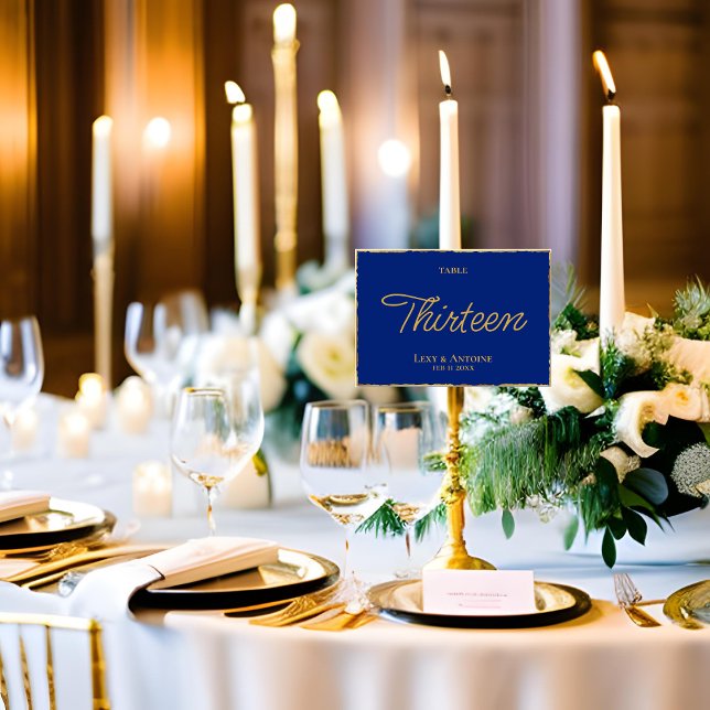 Simple Elegance Royal Blue Gold Edge Custom Table Number (Creator Uploaded)